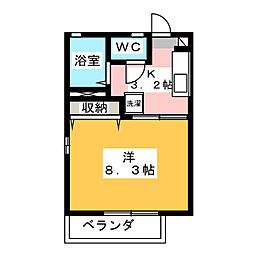 フレグランスひがの　Ｗ棟 1階1Kの間取り