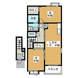 エルンテ　東沖 2階2LDKの間取り