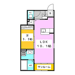 サニーハウス 1階1LDKの間取り