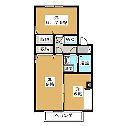 コート花水木 2階2DKの間取り
