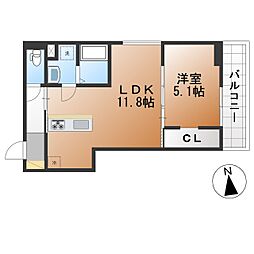 トリシア居町 1LDKの間取図画像