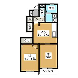 ル・ソレイユ飛鳥2 2DKの間取図画像