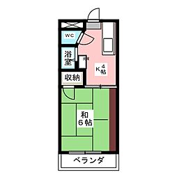 グリーンハイツ若里 1Kの間取図画像