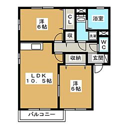 リビングタウン三本柳C 2LDKの間取図画像