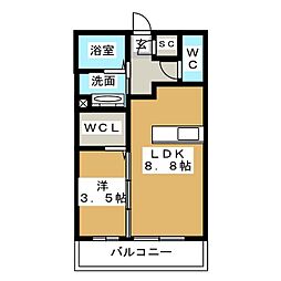 サンセール若里 1LDKの間取図画像