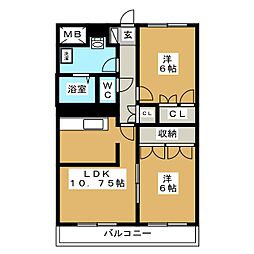 ブール・ド・ネージュ 2LDKの間取図画像