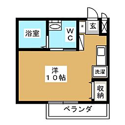 アパーテル南石堂E棟 1Kの間取図画像