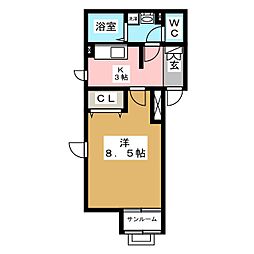 チトセキューブ 1Kの間取図画像