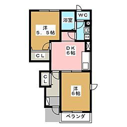 ウエストマーシュミクノ 2DKの間取図画像