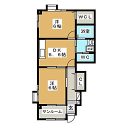 アルカンシエル翔菜 2DKの間取図画像