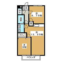 パークサイドリマティーR 2LDKの間取図画像