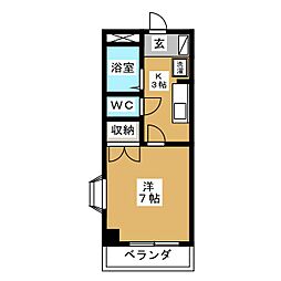 パインコート七瀬 1Kの間取図画像
