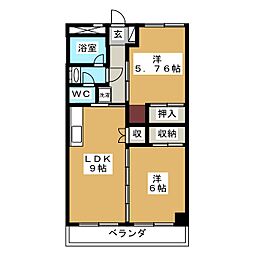 五明・ハイツ 2DKの間取図画像