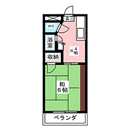 グリーンハイツ若里 1Kの間取図画像