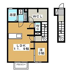 カルポス安茂里 1LDKの間取図画像