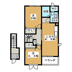 カーサ・ティンブレ 2DKの間取図画像