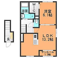 カーザ レガーメ 1LDKの間取図画像