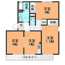 ツインコートB 2LDKの間取図画像