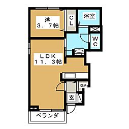 グラン・アビタシオンB 1LDKの間取図画像
