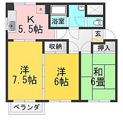 さかべいハイツ 3DKの間取図画像