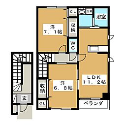 リバーウィンド城南A 2LDKの間取図画像