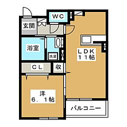 ヴァンベール 1LDKの間取図画像