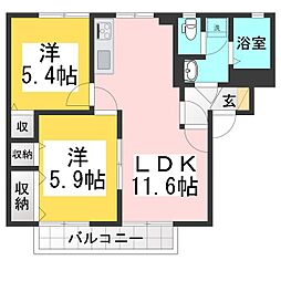 プラフォレメゾンB 2LDKの間取図画像