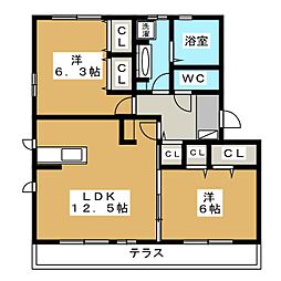 バン・ド・ソレイユB 2LDKの間取図画像