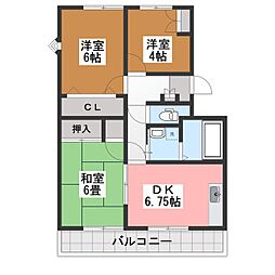 ガーデンテラスピュアA 3DKの間取図画像