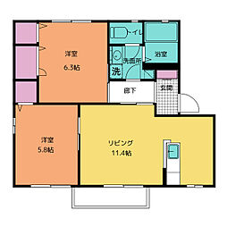 プランドールA 1階2LDKの間取り