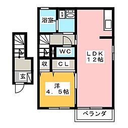 クレスト樹林　E 201 2階1LDKの間取り