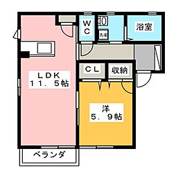 ディアス　シャイン　A 1階1LDKの間取り