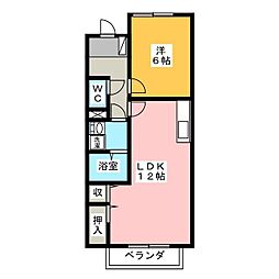 Surplus Two Riverside Hill寿A 1階1LDKの間取り