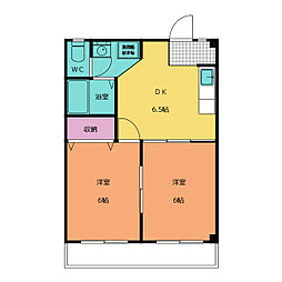 ハイツ常念Ｃ 2階2DKの間取り