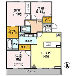 マルベリータウンシルク 3LDKの間取図画像