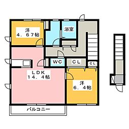 シャルールA 2LDKの間取図画像