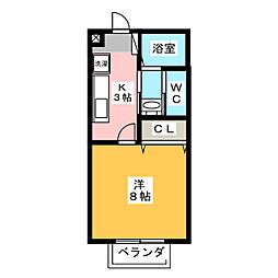 シュヴァルベ北松本 1Kの間取図画像