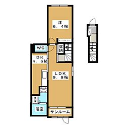 ハーベスト 1LDKの間取図画像