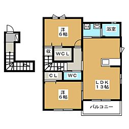 カーサ・アルバB 2LDKの間取図画像
