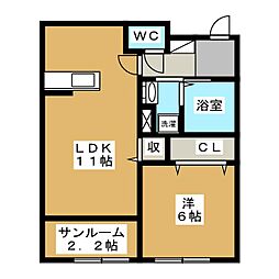 カトレアB 1LDKの間取図画像