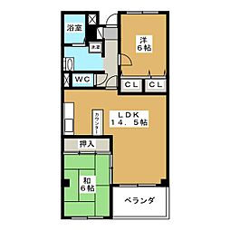 プレジール沢村 2LDKの間取図画像