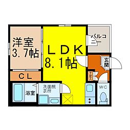 ハーモニック北原 1階1LDKの間取り