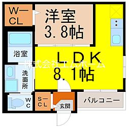 アダージョ六番町 2階1LDKの間取り
