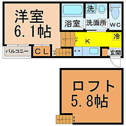 ステラート新瑞橋 1Kの間取図画像