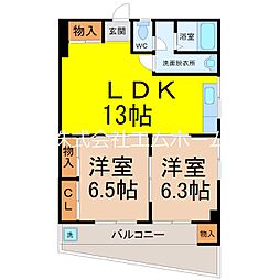 星ヶ丘ハイツ 2LDKの間取図画像