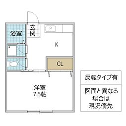 キャッスルツクバC 1Kの間取図画像