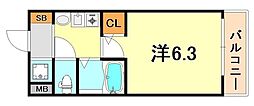 エステムコート新神戸エリタージュ 8階1Kの間取り