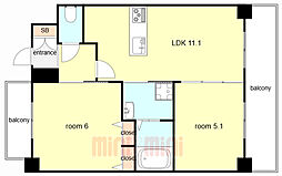 神戸市西神・山手線 新神戸駅 徒歩4分の賃貸マンション 10階2LDKの間取り