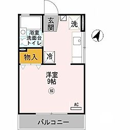 大久保ハイツ 2階ワンルームの間取り