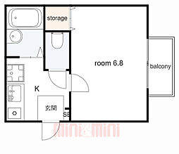 ラ・シャンブル名倉 1Kの間取図画像